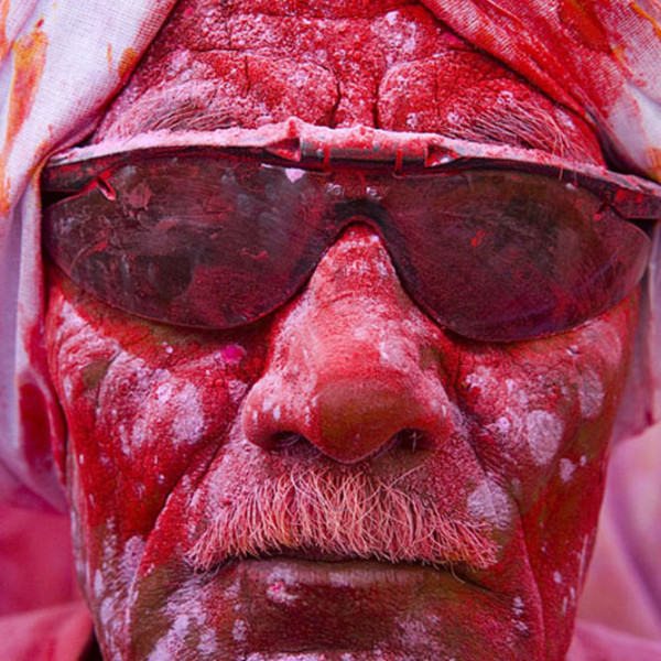 India, Portrait Of A Man Celebrating Holi, Festival Of Colours And Love In Spring India, Portrait Of A Man Celebrating Holi, Festival Of Colours And Love In Spring