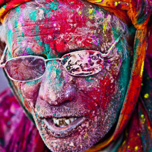 India, Portrait Of A Man Celebrating Holi, Festival Of Colours And Love In Spring